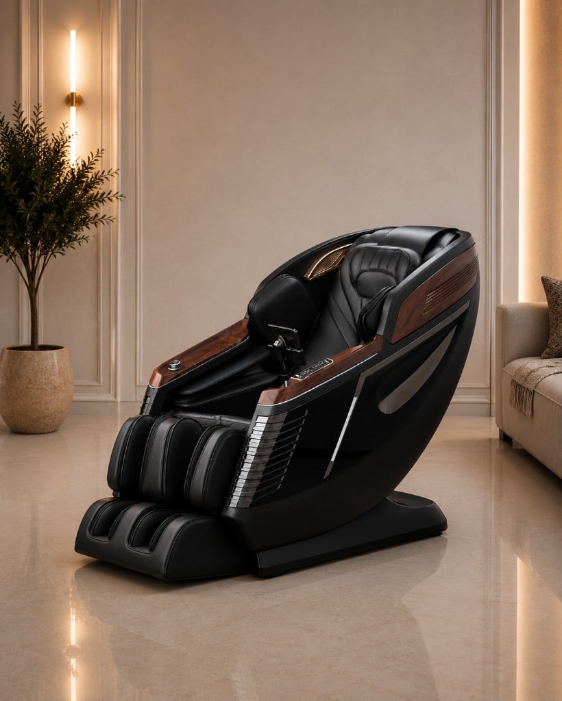 Leercon 988T - Fotoliu gri elegant. Șină SL + 6 tehnici de masaj, perne de aer pe tot corpul, Zero Gravity.