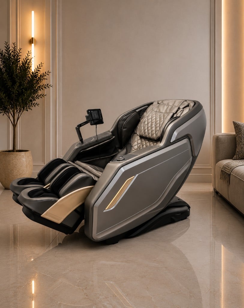 Leercon LEK-988A1 - Fotoliu premium cu șină SL, 18 programe automate, încărcare wireless și control vocal.